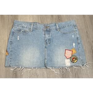 Vintage Y2K Vanilla Star Jeans Mini Skirt Denim Junior Patches Light Wash Raw